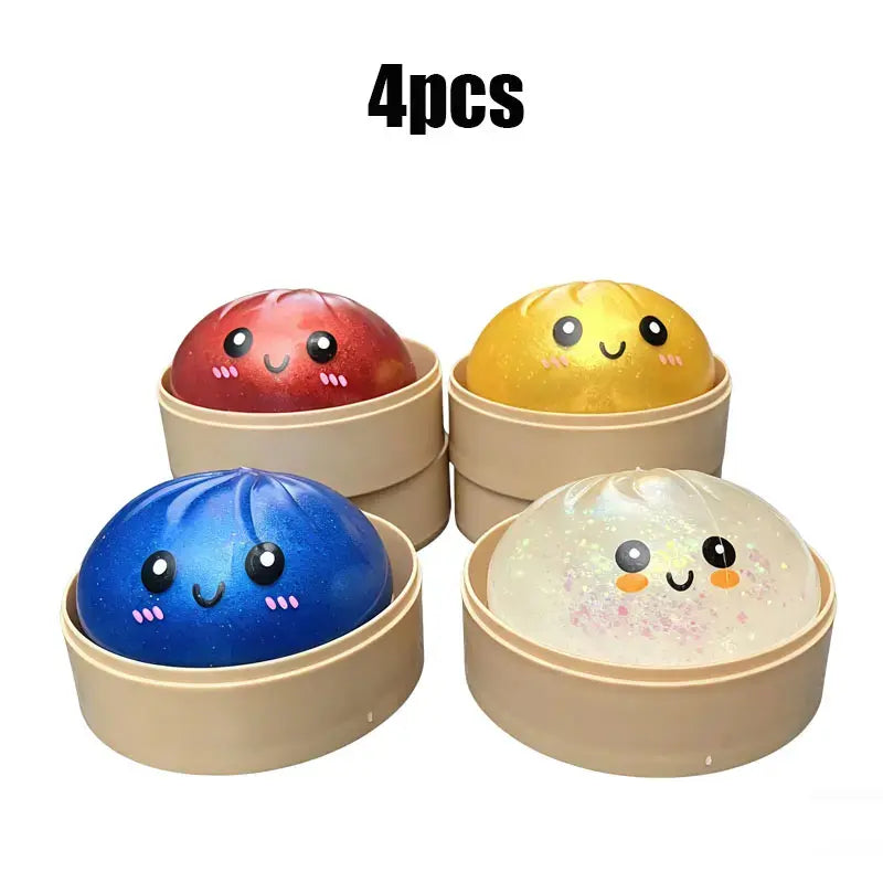 Glitter Dumpling Squishy Stress Relief Squeeze Toy with Steamer Box