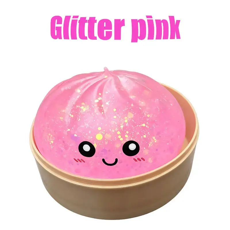 Glitter Dumpling Squishy Stress Relief Squeeze Toy with Steamer Box
