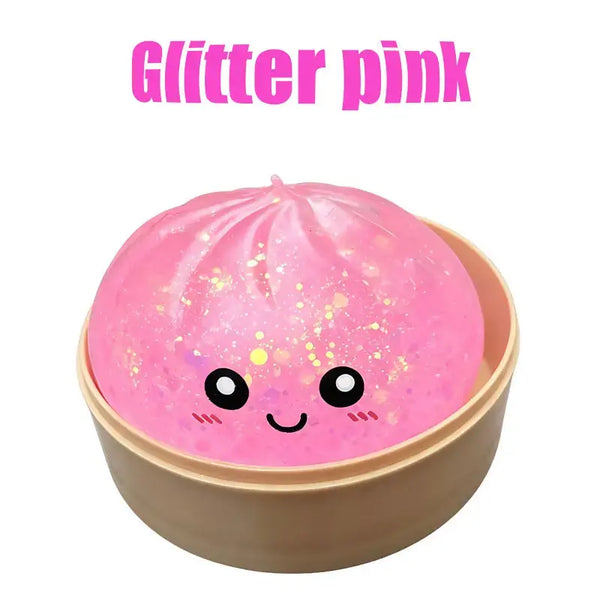 Glitter Dumpling Squishy Stress Relief Squeeze Toy with Steamer Box