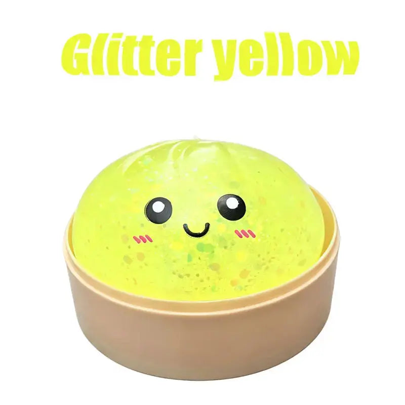 Glitter Dumpling Squishy Stress Relief Squeeze Toy with Steamer Box