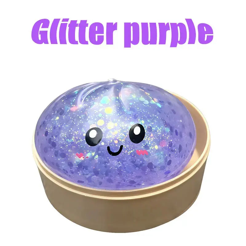Glitter Dumpling Squishy Stress Relief Squeeze Toy with Steamer Box