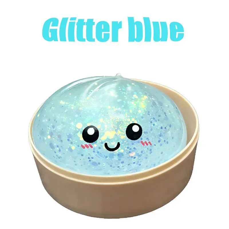 Glitter Dumpling Squishy Stress Relief Squeeze Toy with Steamer Box