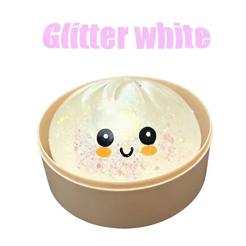Glitter Dumpling Squishy Stress Relief Squeeze Toy with Steamer Box