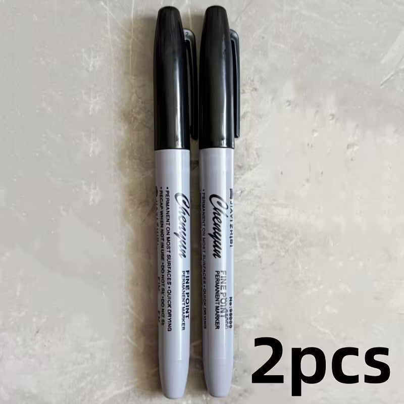 2-Pcs Fine Tip Permanent Markers - Quick-Drying, Waterproof 1mm Fine Tip, Smooth Writing and No Feathering, Black Ink for Office, School, Art, Labeling - Suitable for Professionals, Students, Gift Wrapping - Durable Permanent Markers Sourced from Lucky Hu