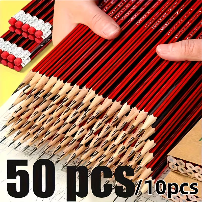 Pack of 50 HB Pencils with Eraser, 10pcs/Pack, Ideal for Writing, Student Drawing And Artistic Creation - Ideal for School, Office And Creative Use