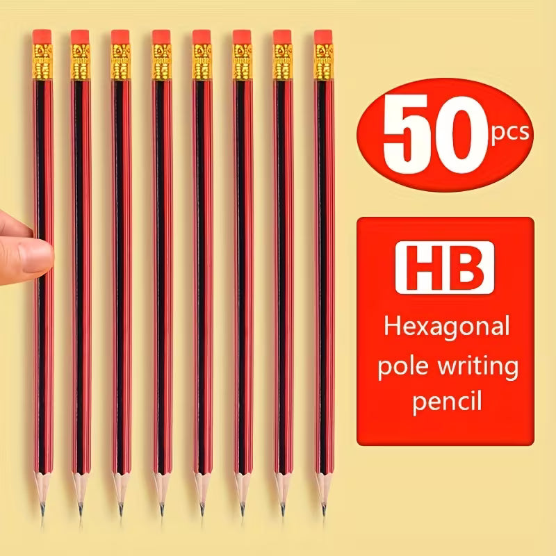 Pack of 50 HB Pencils with Eraser, 10pcs/Pack, Ideal for Writing, Student Drawing And Artistic Creation - Ideal for School, Office And Creative Use