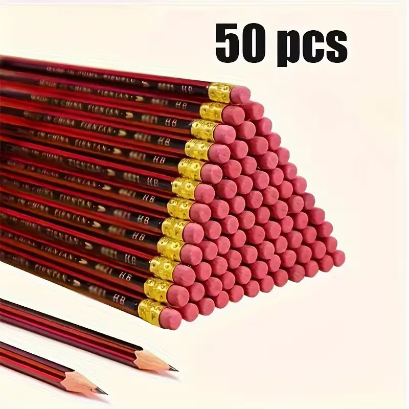 Pack of 50 HB Pencils with Eraser, 10pcs/Pack, Ideal for Writing, Student Drawing And Artistic Creation - Ideal for School, Office And Creative Use
