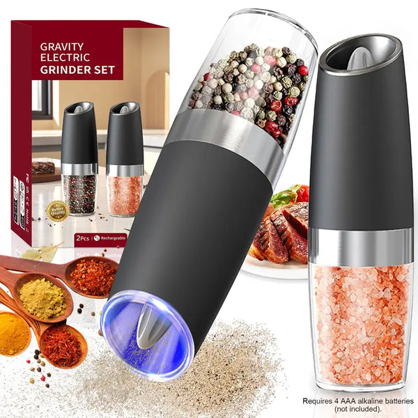Gravity Electric Salt Pepper Grinder 2 Pack with LED Light