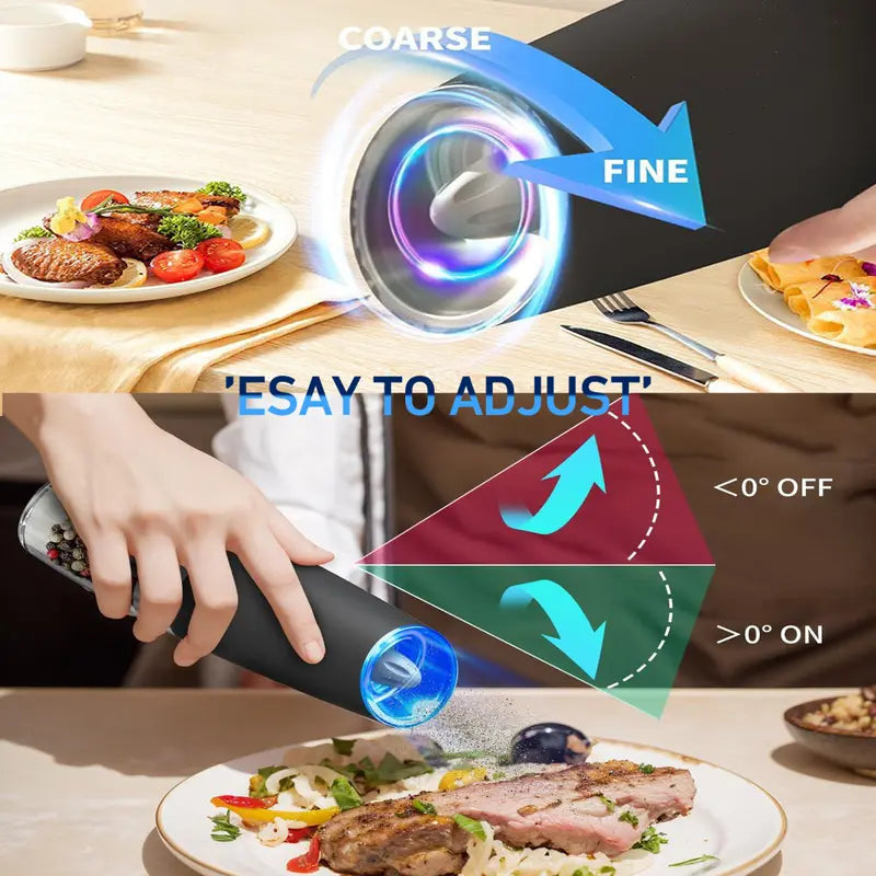 Gravity Electric Salt Pepper Grinder 2 Pack with LED Light