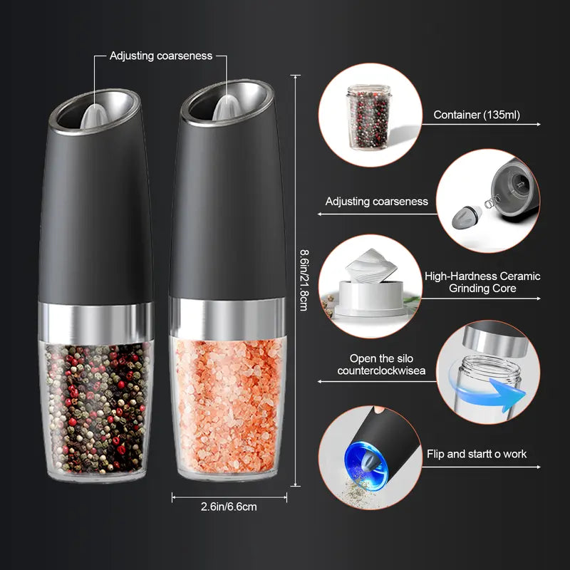 Gravity Electric Salt Pepper Grinder 2 Pack with LED Light