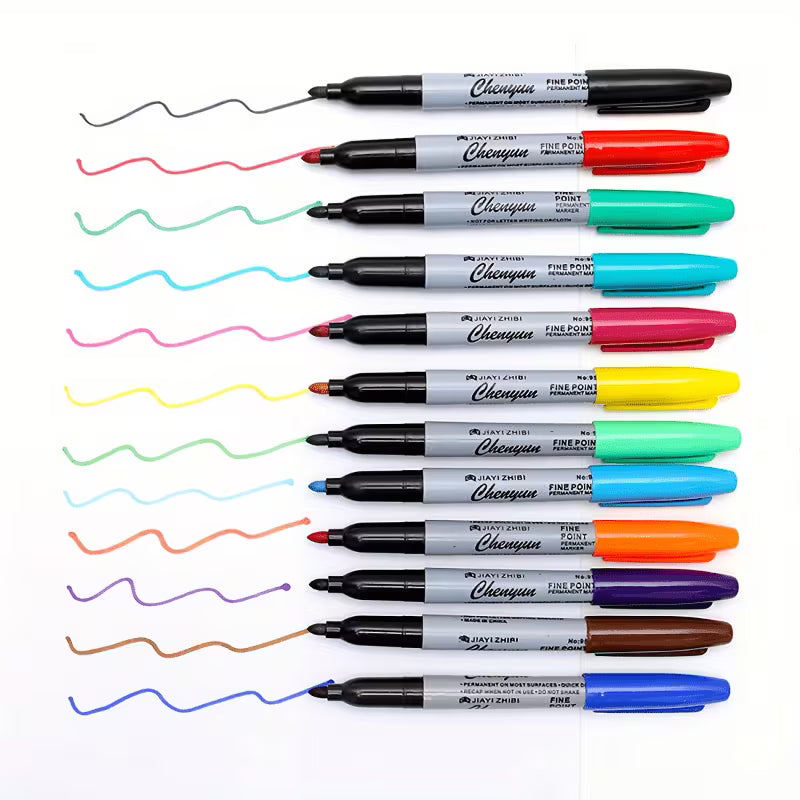 [Permanent Markers] 13pcs (12 Colors Plus 1 Black) Permanent Markers, Quick-Drying And Stain-Resistant Ink, Suitable for Daily Office Use, Box Marking Pens