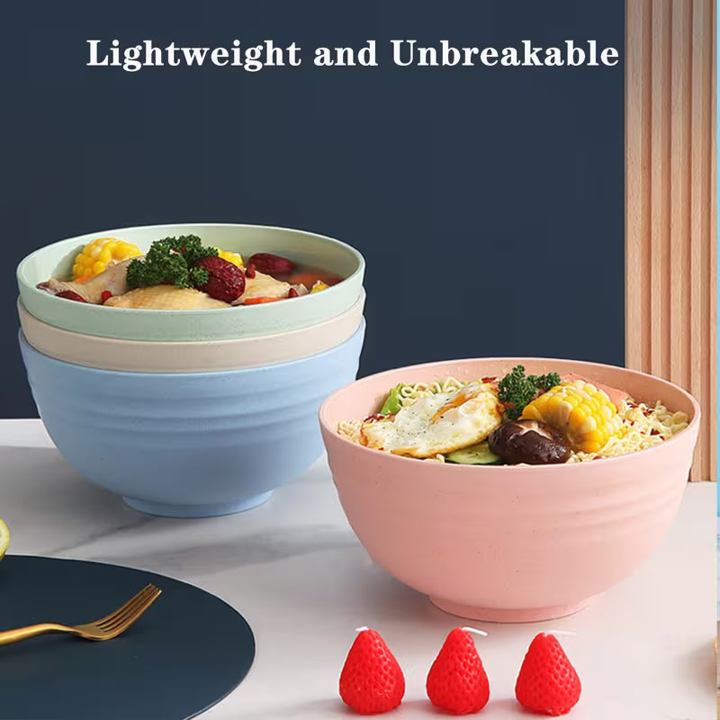 4pcs Non-Breakable Cereal Bowl Set - 24oz PP Plastic Bowls for Soup/Rice/Cereal - Microwave and Dishwasher Safe - Lightweight Tableware - Shatterproof Design for Home, Camping and Gifts (4 Colors)