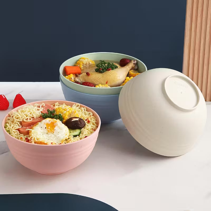 4pcs Non-Breakable Cereal Bowl Set - 24oz PP Plastic Bowls for Soup/Rice/Cereal - Microwave and Dishwasher Safe - Lightweight Tableware - Shatterproof Design for Home, Camping and Gifts (4 Colors)