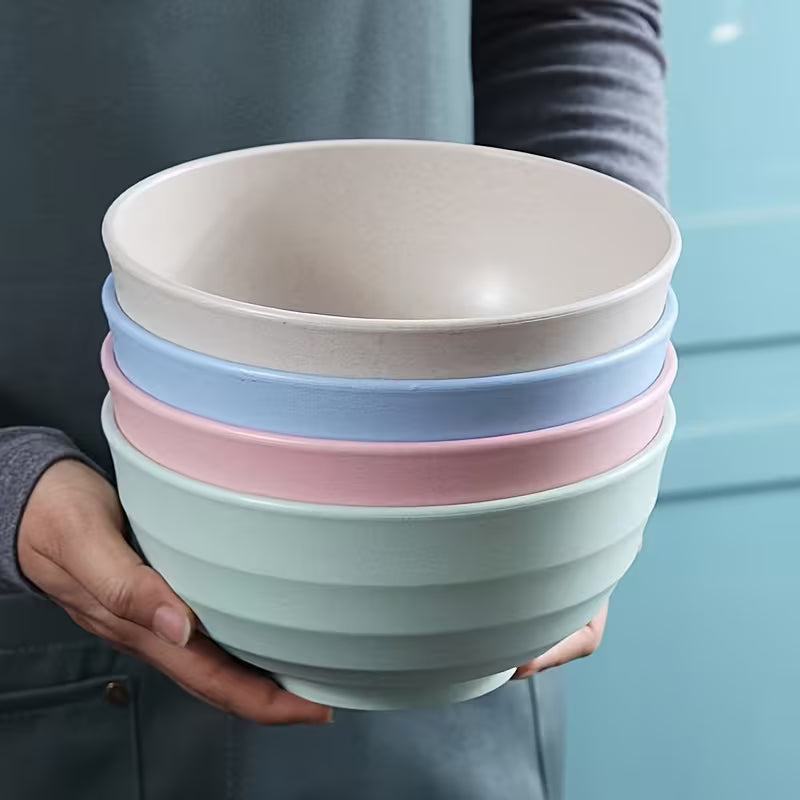 4pcs Non-Breakable Cereal Bowl Set - 24oz PP Plastic Bowls for Soup/Rice/Cereal - Microwave and Dishwasher Safe - Lightweight Tableware - Shatterproof Design for Home, Camping and Gifts (4 Colors)